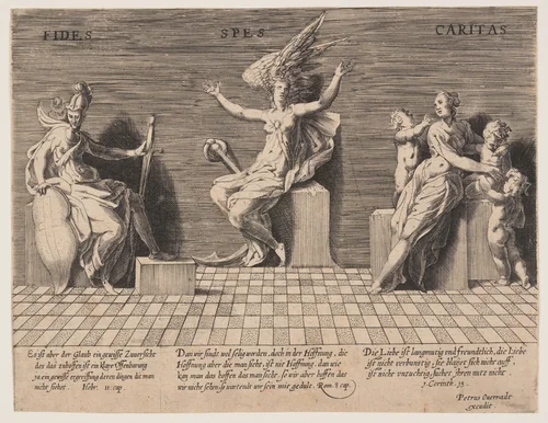 The Theological Virtues: Faith, Hope, and Charity by Adriaan de Weerdt, print, 1600