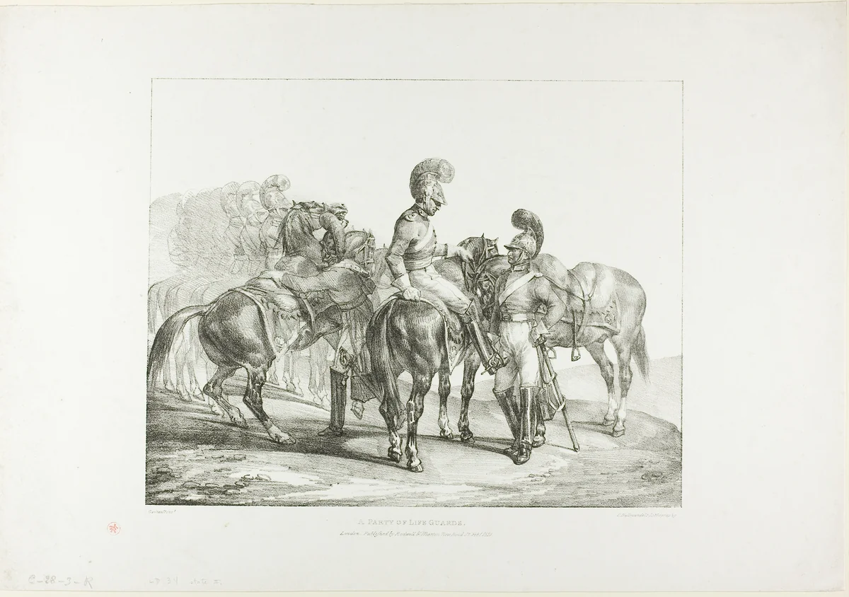 A Party of Life Guards, plate 5 from Various Subjects Drawn from Life on Stone by Jean Louis André Théodore Géricault, print, 1821