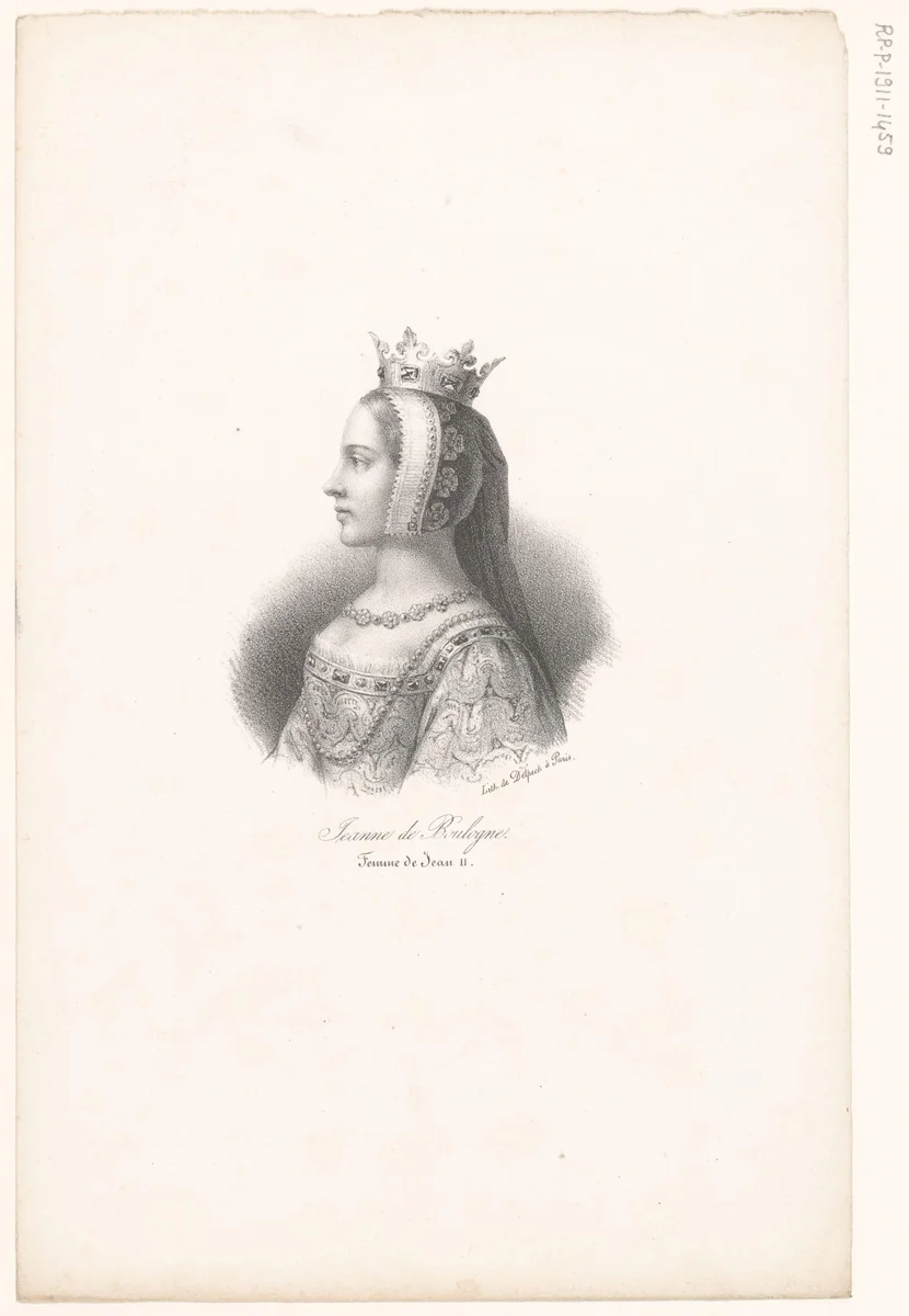 Portret van Johanna I van Auvergne by anonymous, print, 1818-1842