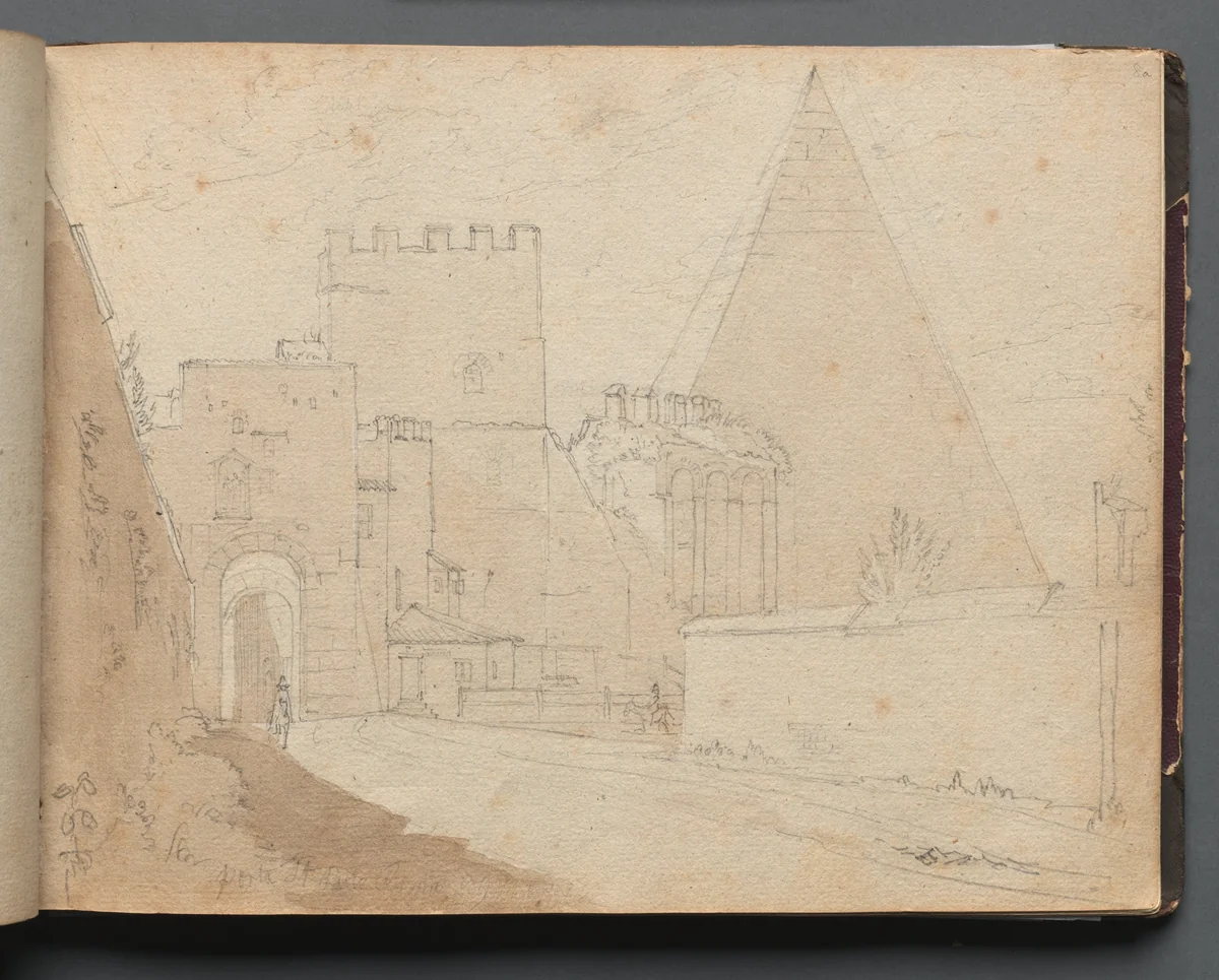 Album with Views of Rome and Surroundings, Landscape Studies, page 08a: "Porta St. Paolo" by Franz Nadorp, book, 1830-1870
