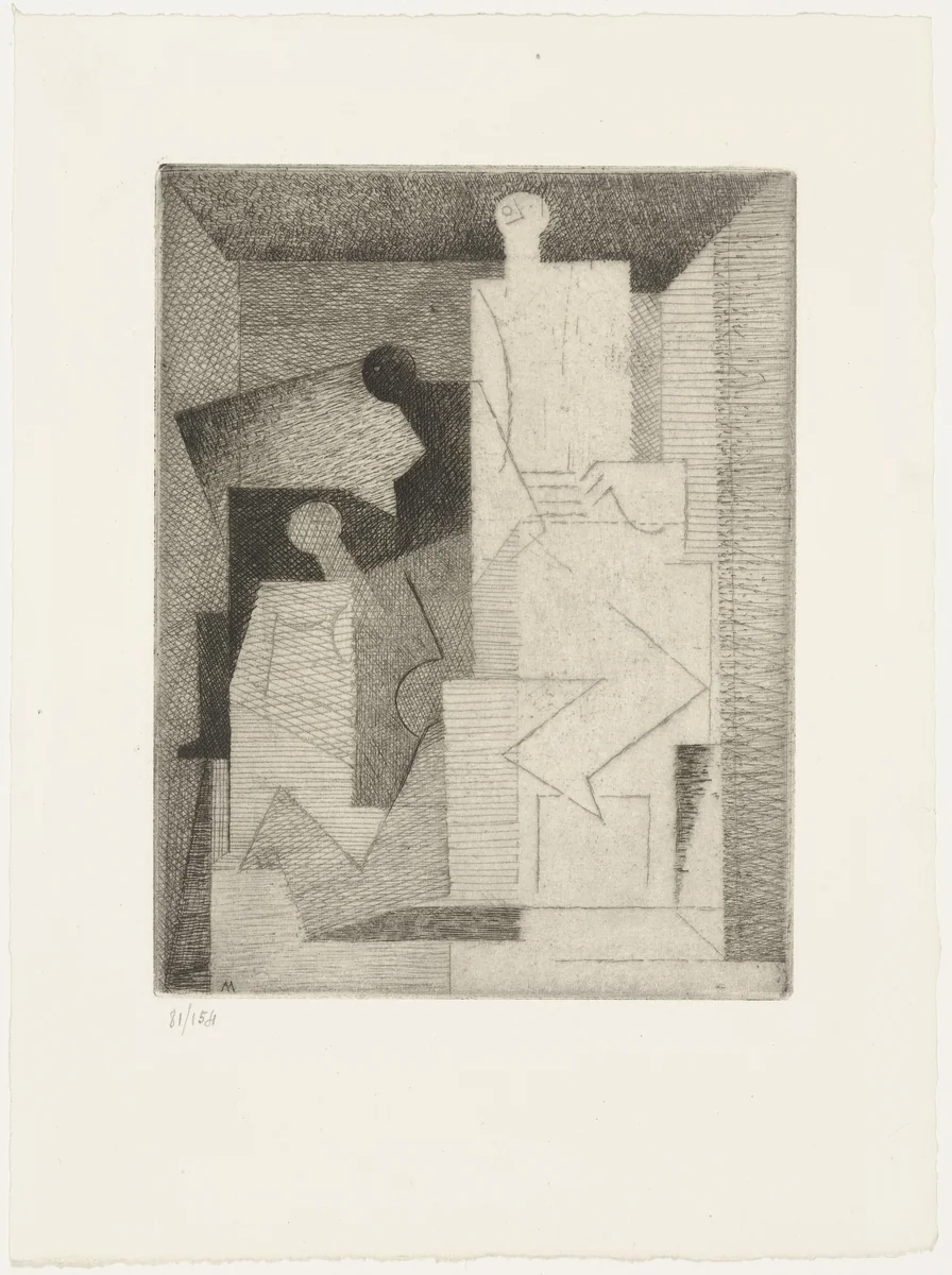The Three Women (Les trois femmes) from Ten Etchings for Aurélia (10 Eaux-fortes pour Aurélia) by Gérard de Nerval by Louis Marcoussis, print, 1931