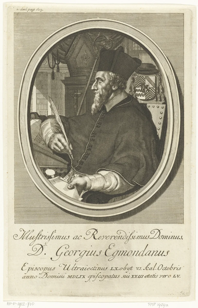 Portret van bisschop George van Egmond van Utrecht by François van Bleyswijck, print, 1681-1726