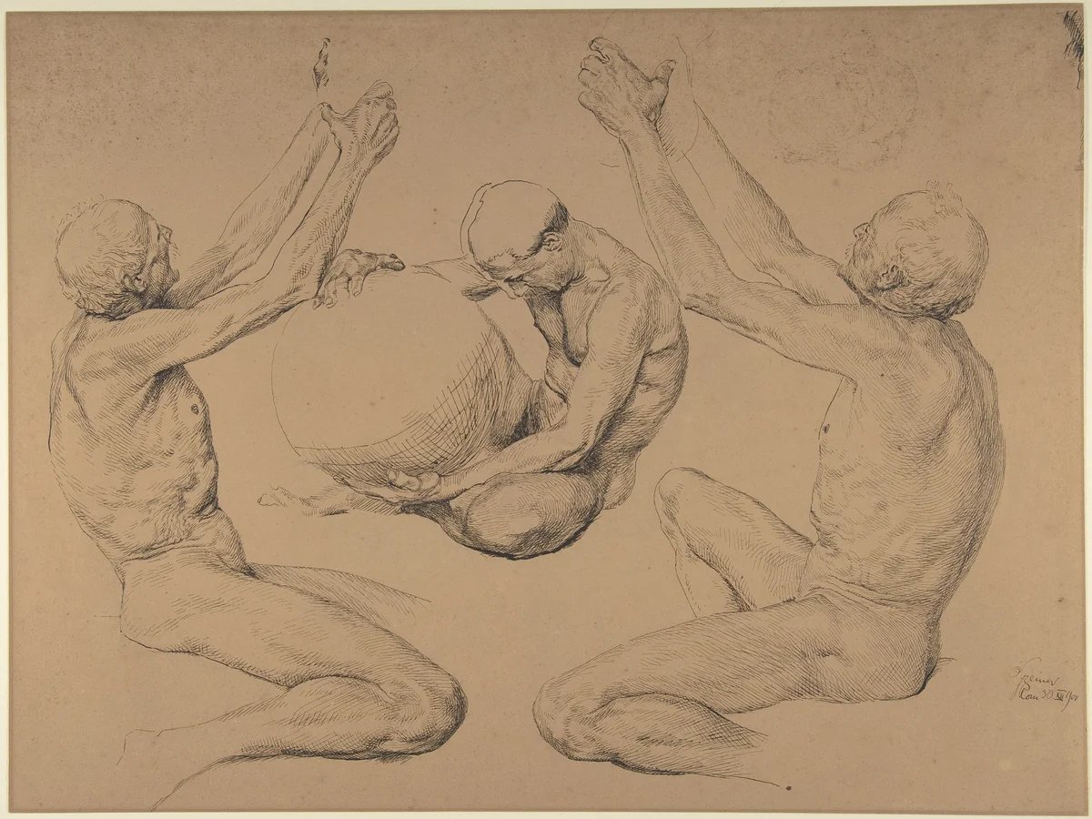 Sheet of studies for "Ex Libris Victor Graf von Rex" by Otto Greiner, drawing, 1900