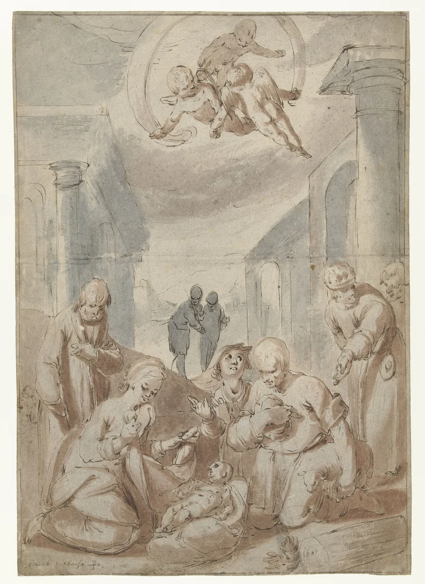 Adoration of the Shepherds by Gerrit Pietersz. Sweelink, drawing, 1601