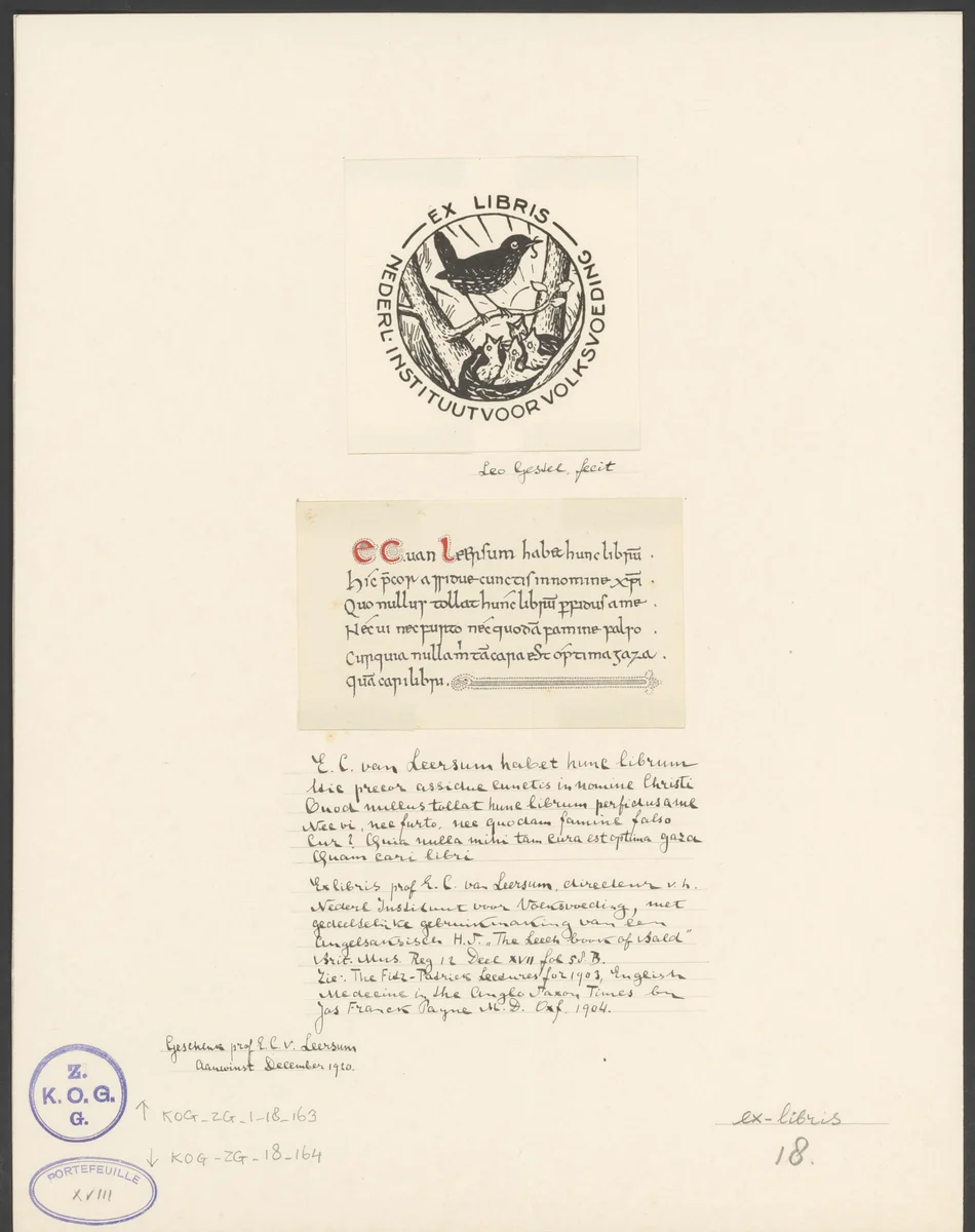 Ex libris van het Nederlands Instituut voor Volksvoeding by Leo Gestel, print, 1920