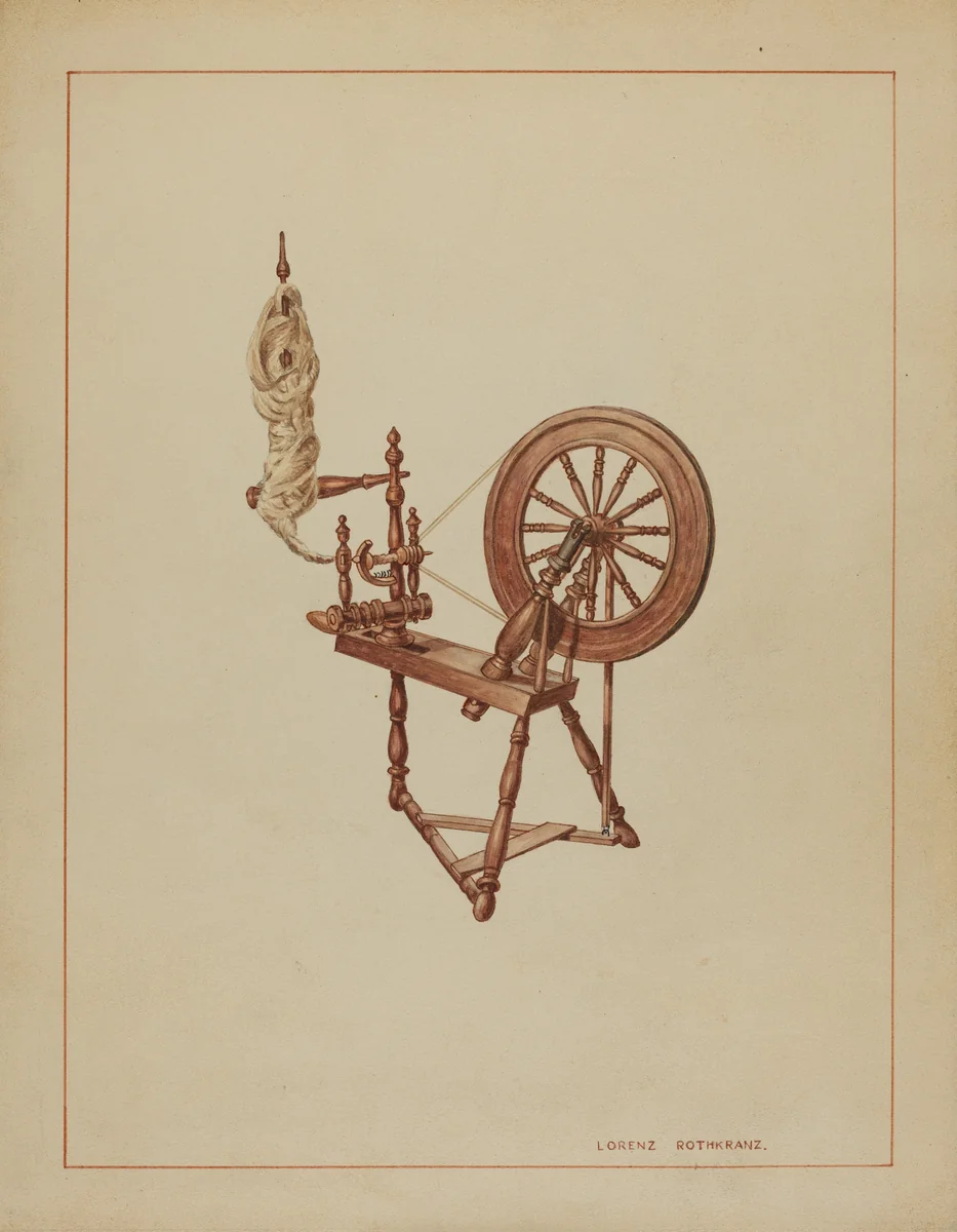 Spinning Wheel by Lorenz Rothkranz, index of american design, 1935-1942
