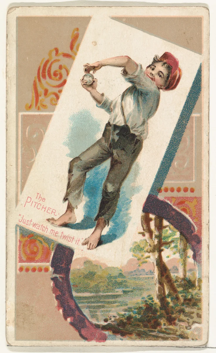 The Pitcher, "Just watch me twist it," from the Terrors of America set (N136) issued by Duke Sons & Co. to promote Honest Long Cut Tobacco by W. Duke, Sons & Co., print, 1888-1889