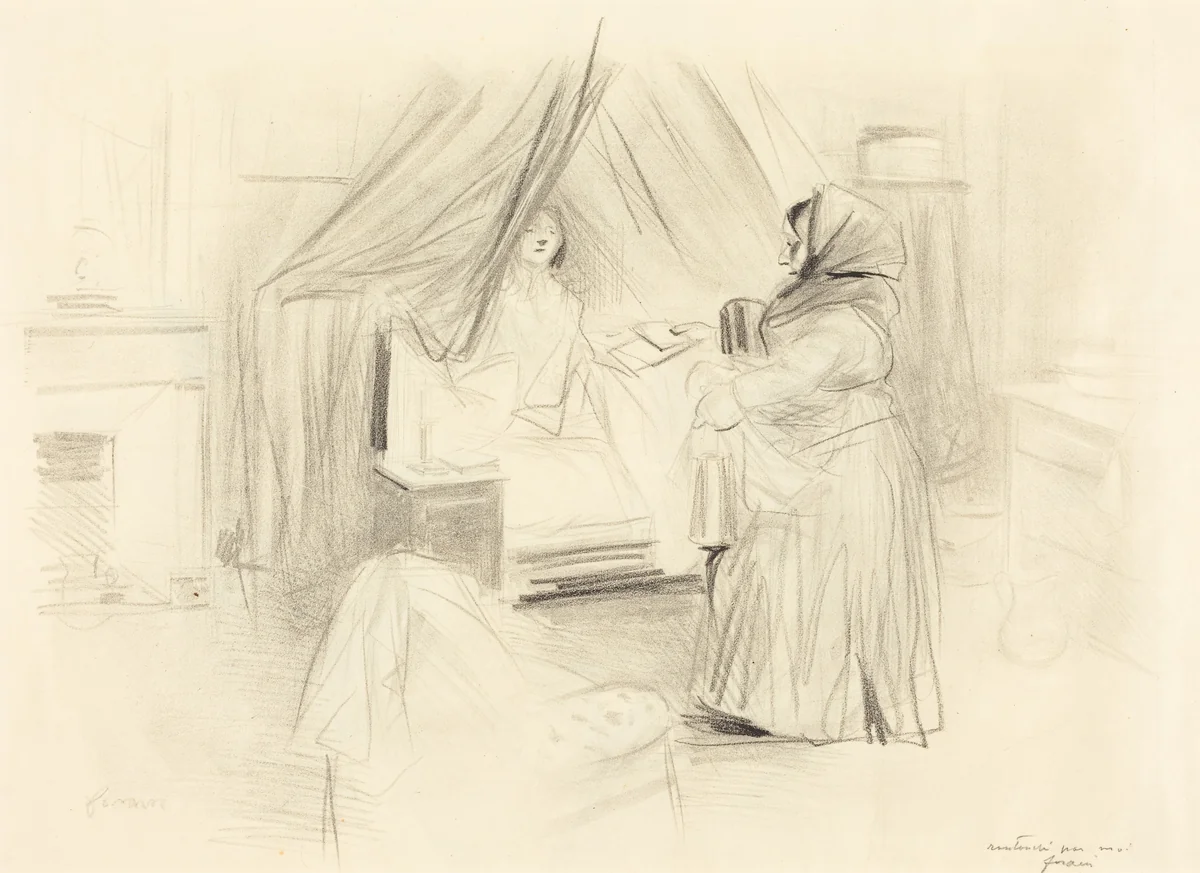 Le petit déjeuner (planche en largeur) (Breakfast) (horizontal plate) by Jean-Louis Forain, print, 1895