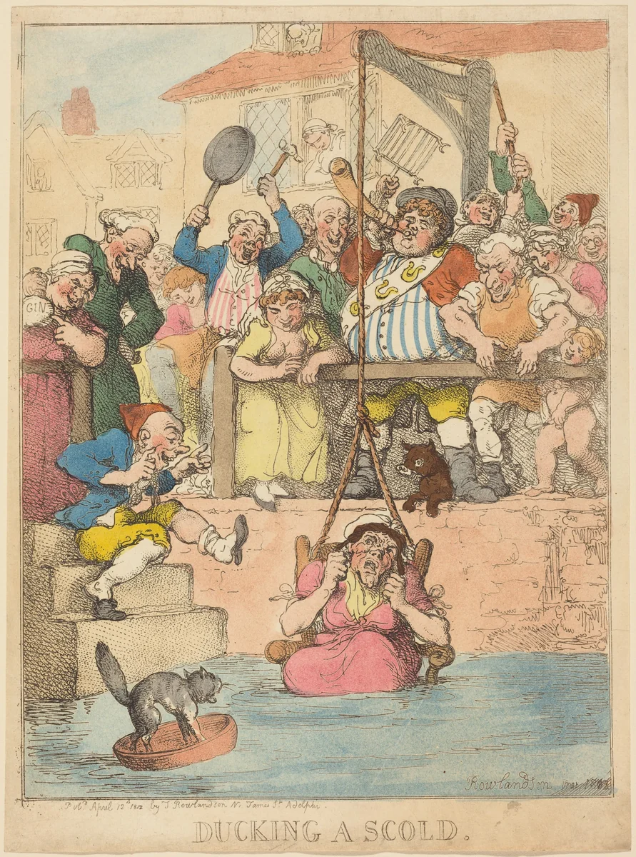 Ducking a Scold by Thomas Rowlandson, print, 1809