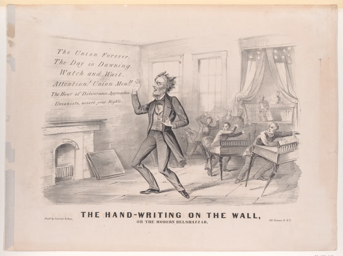 The Hand-Writing On the Wall, Or the Modern Belshazzar by Currier & Ives, print, 1865