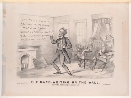The Hand-Writing On the Wall, Or the Modern Belshazzar by Currier & Ives, print, 1865