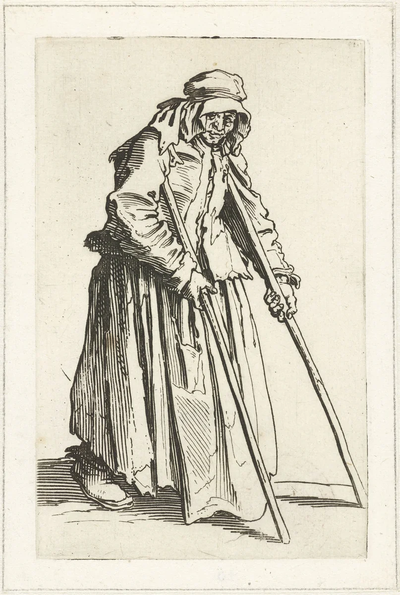 Bedelares met krukken by Jacques Callot, print, 1622-1623