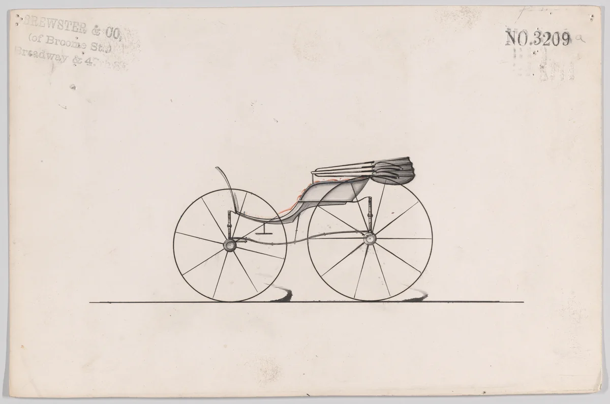 Design for Pony Phaeton, no. 3209a by Brewster & Co., drawing, 1876