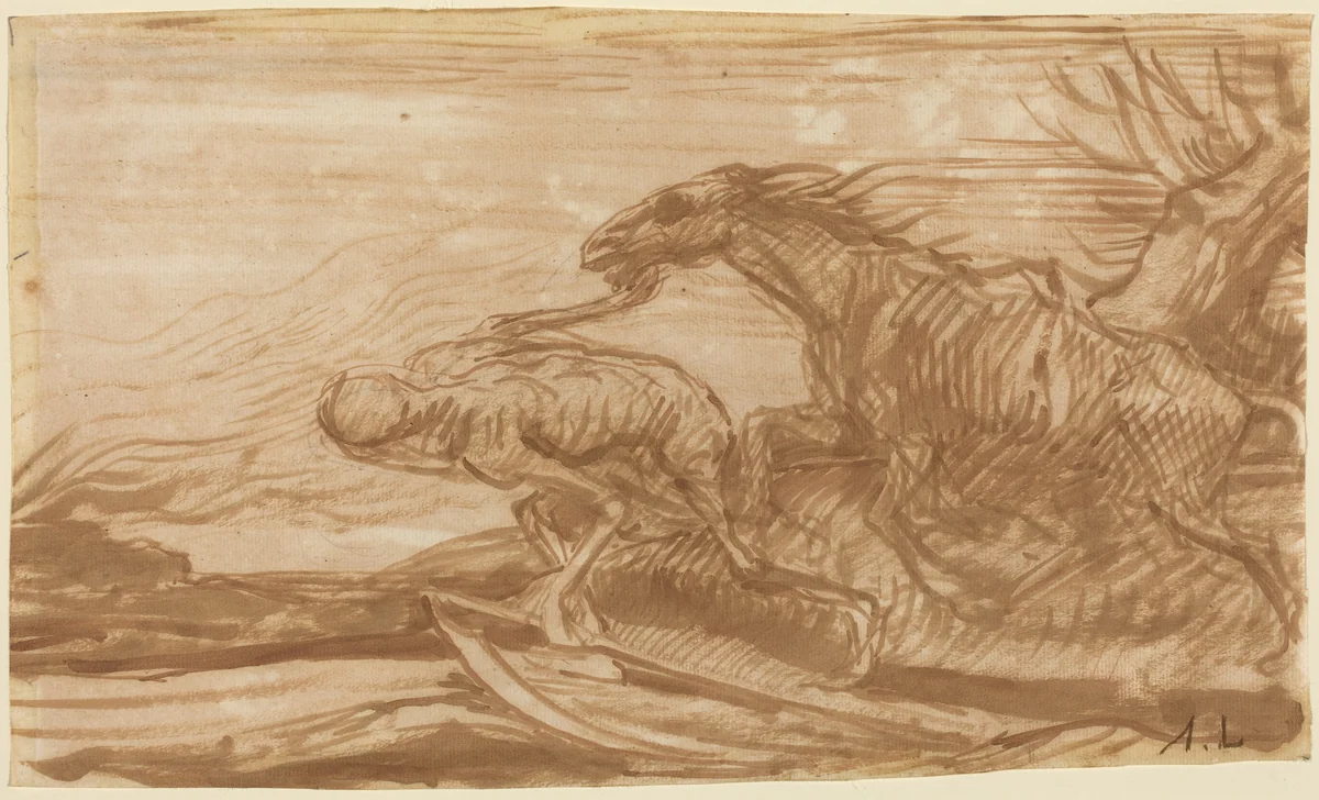 Death and Its Horse by Alphonse Legros, drawing, 1837-1911