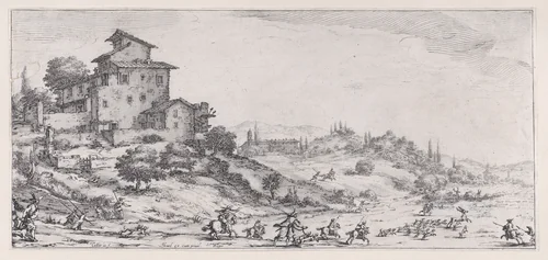 Le Chasse au Cerf (The Stag Hunt), from "Paysages Gravés pour Jean de Médicis appelées aussi Paysages Dessinés a Florence, Vues de Florence, Paysages d'Italie, et Paysages Définitifs" (Landscapes Engraved for Giovanni de'Medici, Landscapes Designed in Florence, Views of Florence, Landscapes of Italy, and Definitive Landscapes) by Jacques Callot, print, 1613-1623