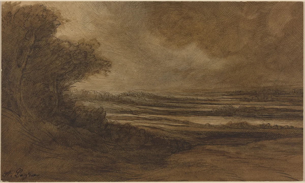 Countryside of Burgundy [recto] by Alphonse Legros, drawing, 1837-1911