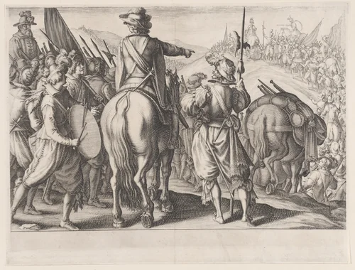 Les Troupes en Marche (The Marching Troops), from La Vie de Ferdinand Ier de Médicis série appelée aussi Les Batailles des Médicis (The Life of Ferdinand I de'Medici also called The Medici Battles) by Jacques Callot, print, 1614-1620