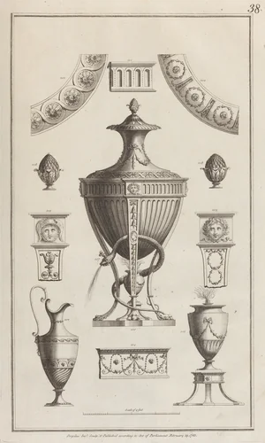 Ornament Design with Vases (in "Designs for Various Ornaments," pl. 38) by Michelangelo Pergolesi, print, 1782