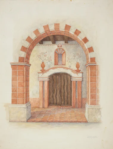 Restoration Drawing: Main Doorway & Arch to Mission House by William Kieckhofel, index of american design, 1939