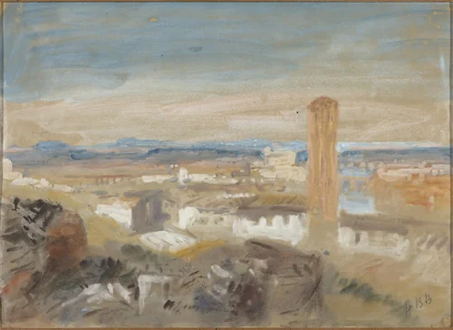 A Campanile among Ruins by Hercules Brabazon Brabazon, drawing, 1821-1906