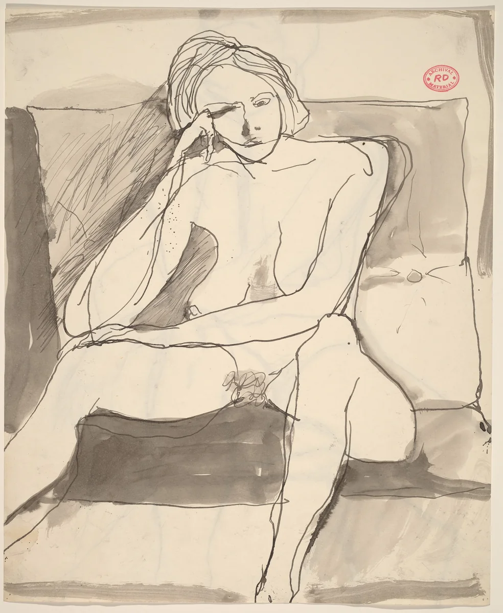 Untitled [seated female nude before a large cushion] [recto] by Richard Diebenkorn, drawing, 1955-1967