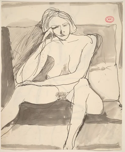 Untitled [seated female nude before a large cushion] [recto] by Richard Diebenkorn, drawing, 1955-1967