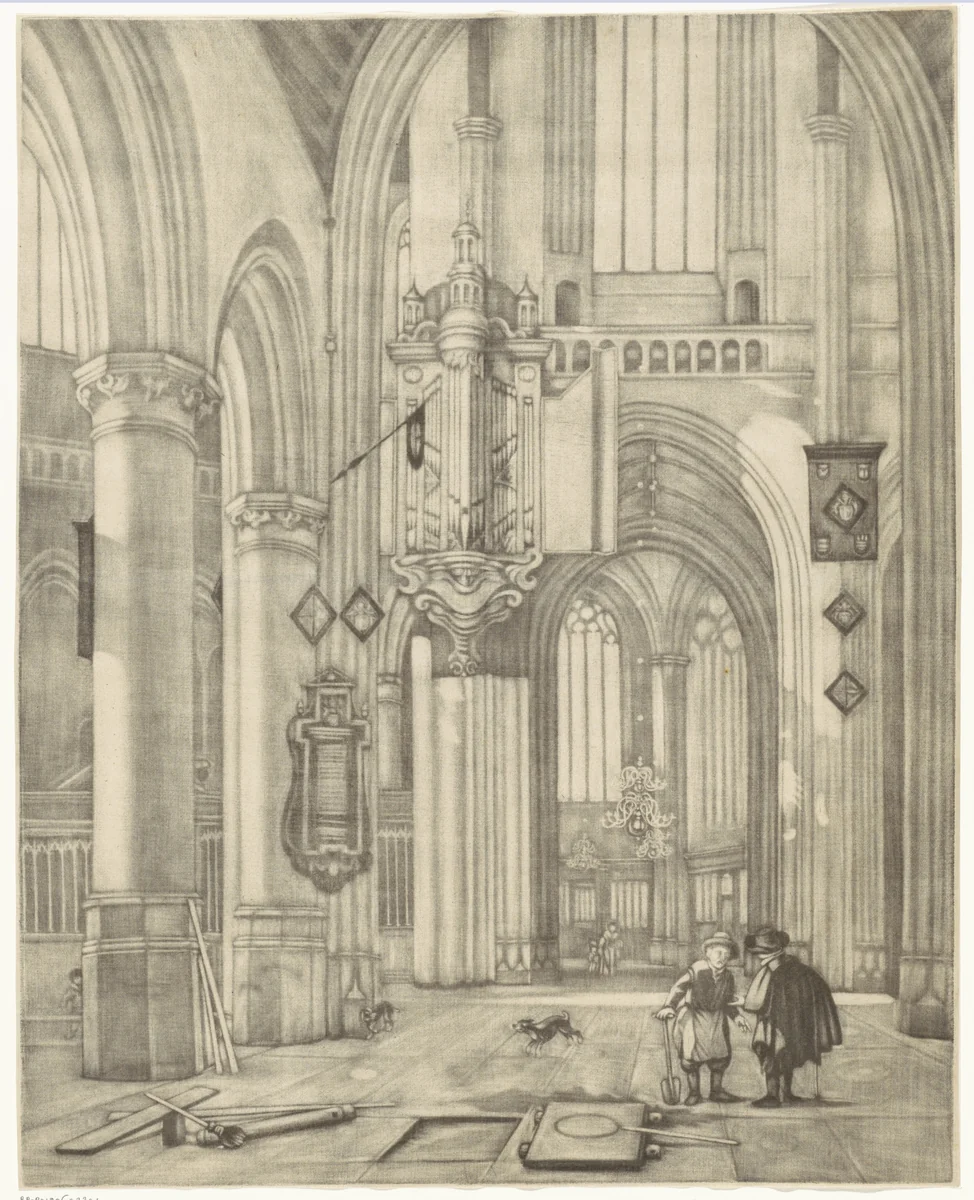 Interieur van een protestantse gotische kerk by Johannes de Groot, print, 1698-1776