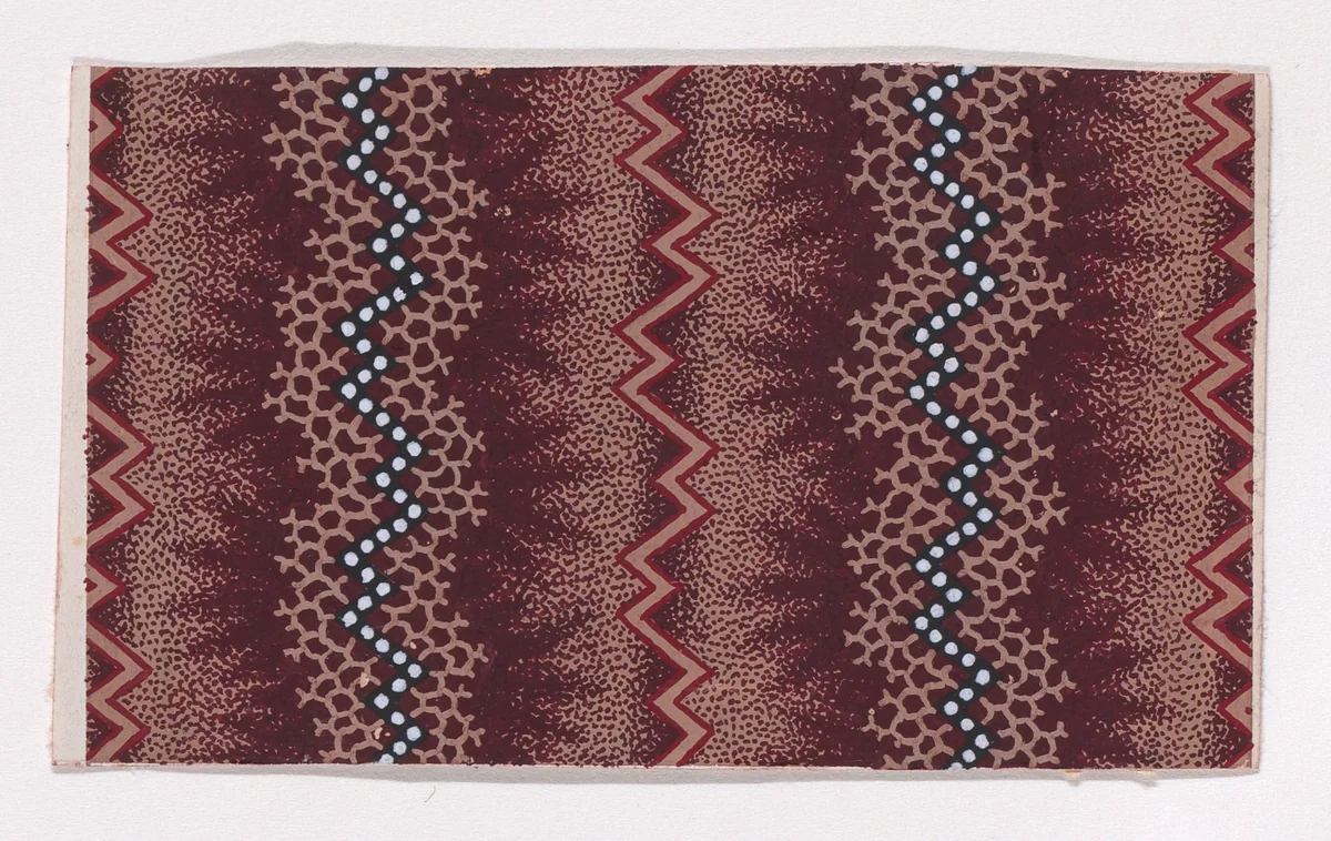 Textile Design with Alternating Vertical Zig-Zagging Strips and Pearls by anonymous, drawing, 1840