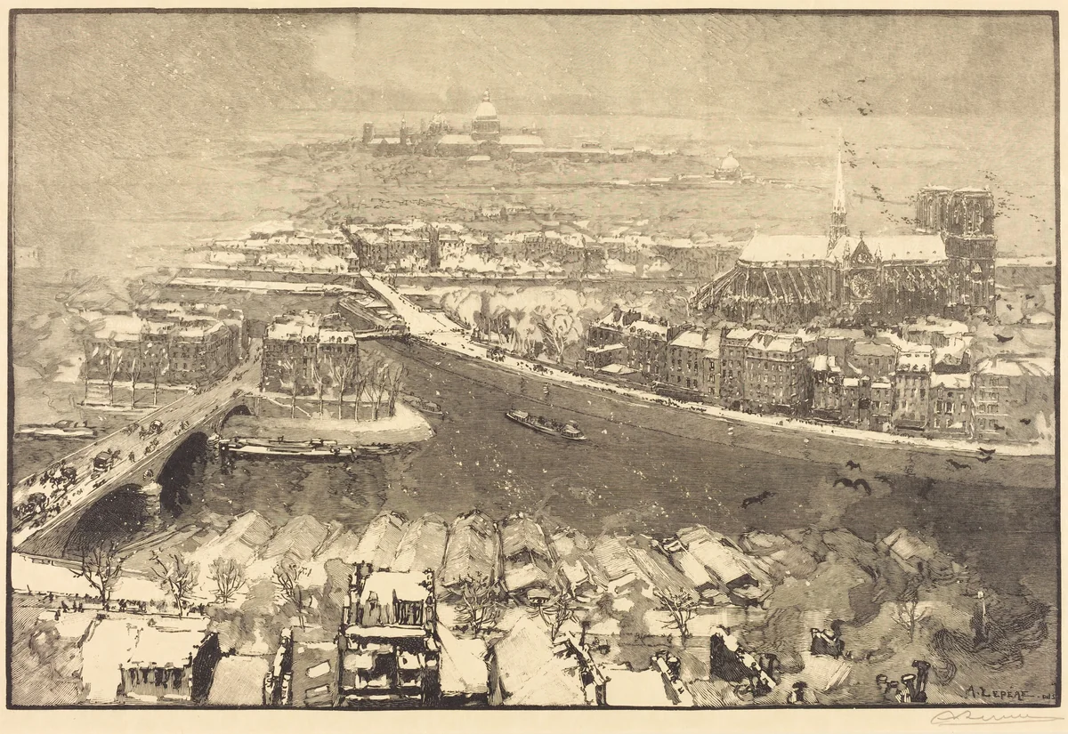 Paris under Snow, View from St.-Gervais (Paris sous la neige, vu du haut de St.-Gervaais) by Auguste Lepère, print, 1890