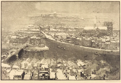 Paris under Snow, View from St.-Gervais (Paris sous la neige, vu du haut de St.-Gervaais) by Auguste Lepère, print, 1890