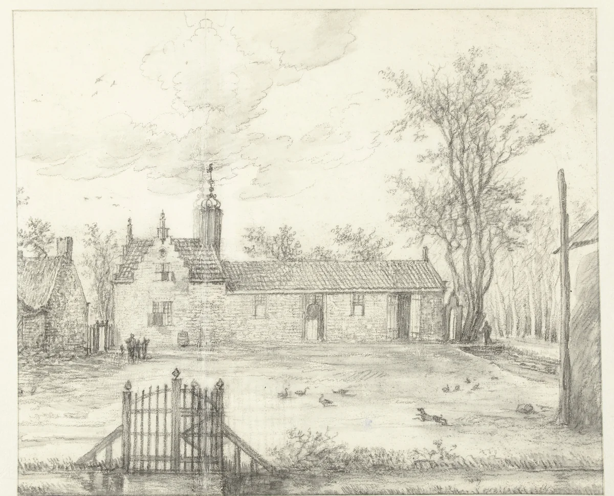 Grote boerenhofstede by anonymous, drawing, 1637-1692