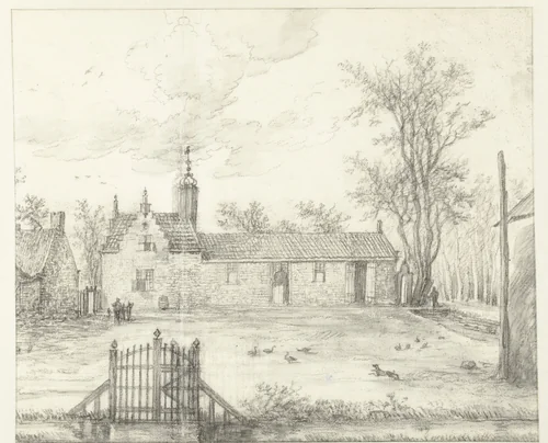 Grote boerenhofstede by anonymous, drawing, 1637-1692