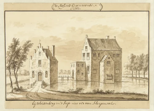 Hofstede Groenewoude in 1382 by Abraham Rademaker, drawing, 1685-1735