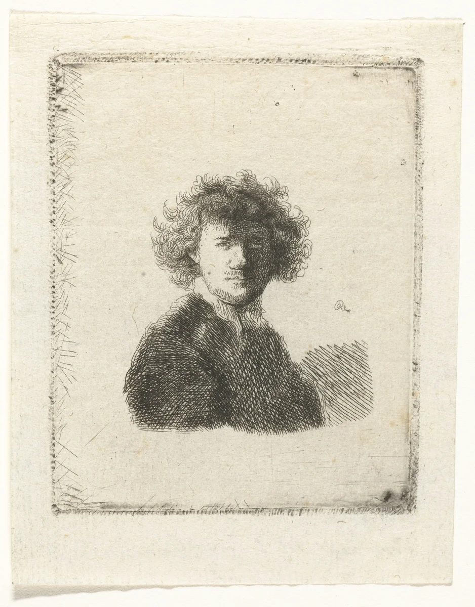 Self-portrait with curly hair and white collar: bust by Ignace-Joseph de Claussin, print, 1805-1844