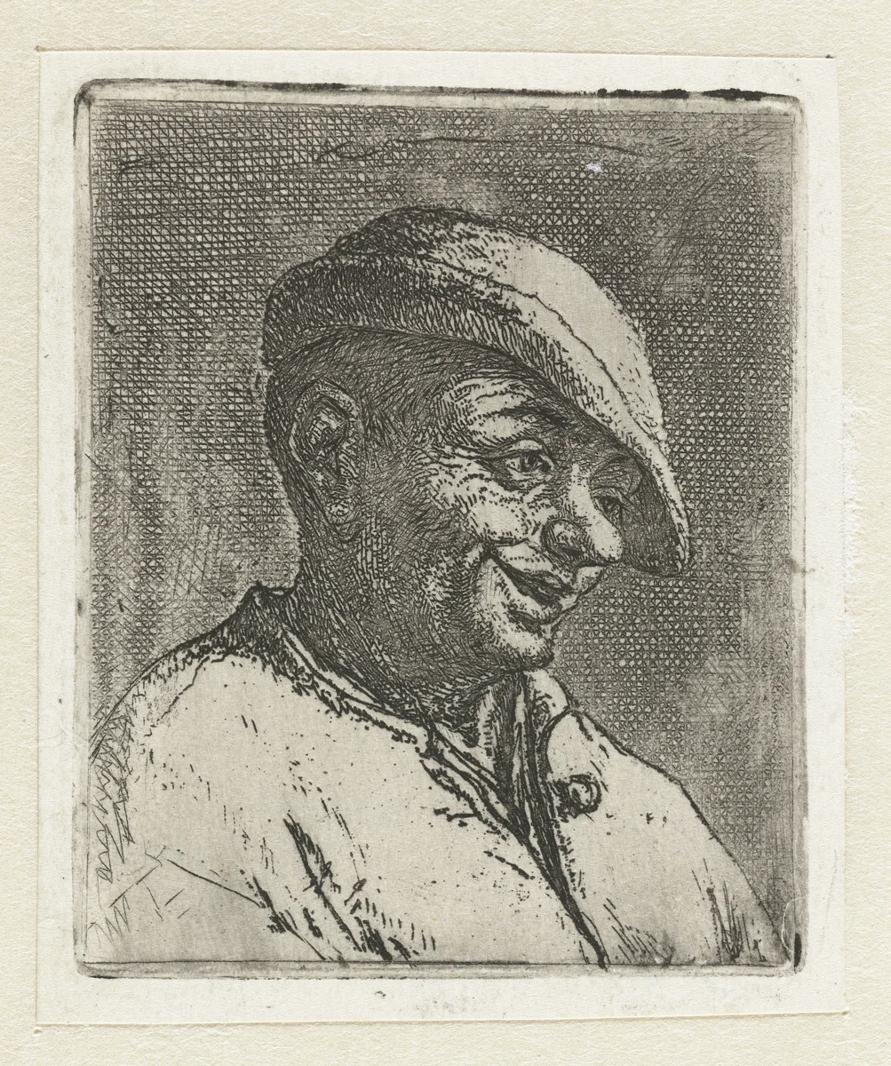 Buste van een lachende boer by Adriaen van Ostade, print, 1660-1670