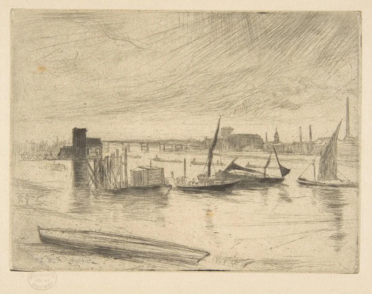 Early Morning, Battersea (Battersea Dawn) (Cadogan Pier) by James McNeill Whistler, print, 1863