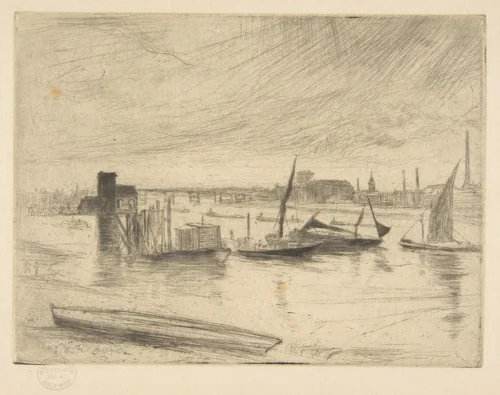 Early Morning, Battersea (Battersea Dawn) (Cadogan Pier) by James McNeill Whistler, print, 1863