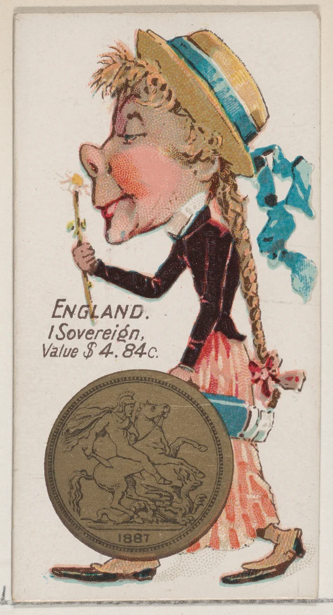 England, 1 Sovereign, from the series Coins of All Nations (N72, variation 1) for Duke brand cigarettes by W. Duke, Sons & Co., print, 1889