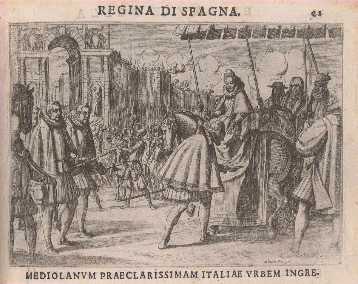 Triumphal Entry of Margaret of Austria into Milan, from The Life of Margaret of Austria, plate 10 by Antonio Tempesta, print, 1612