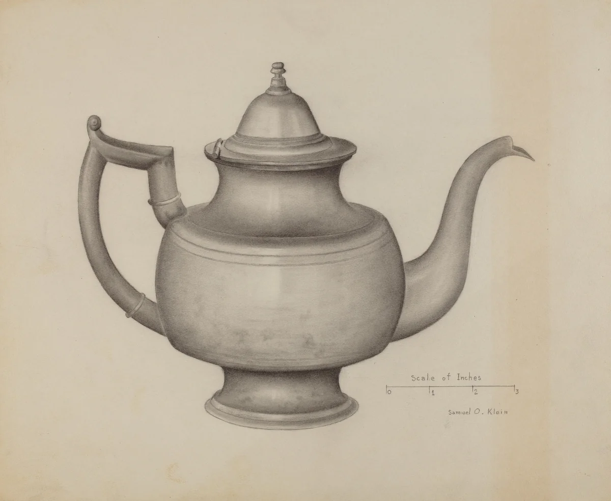 Pewter Teapot by Samuel O. Klein, index of american design, 1936