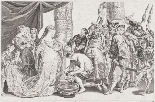 The Head of Cyrus brought to Queen Tomyris by Antoine-Jean Duclos, print, 1785-1789