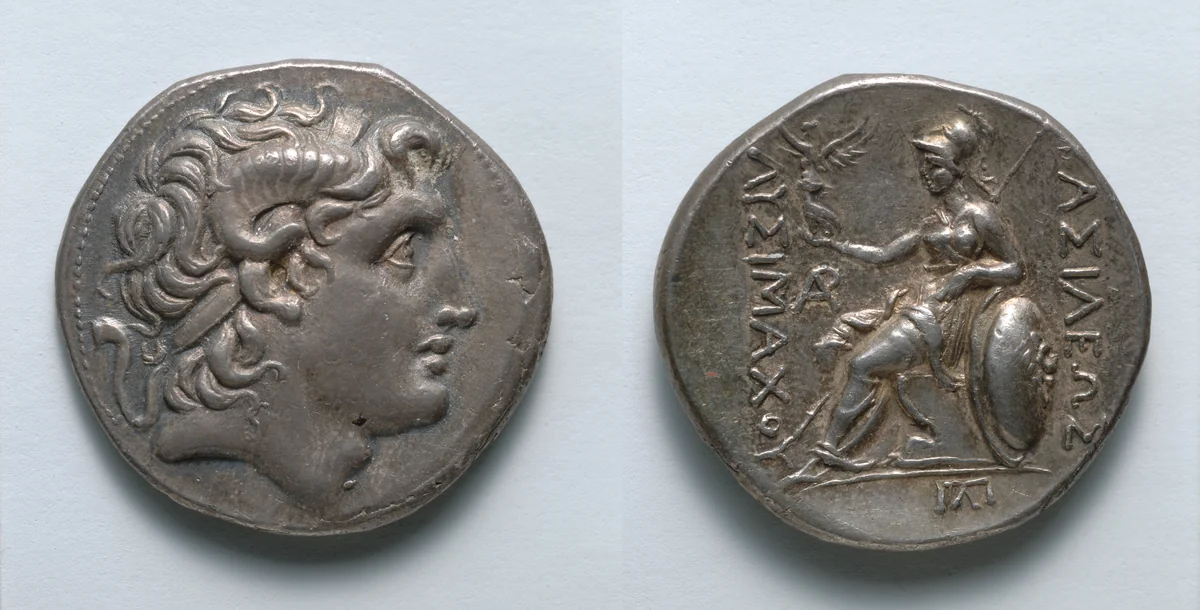 Tetradrachm: Head of Alexander (obverse); Athena (reverse) by Unknown, metalwork, -297--281