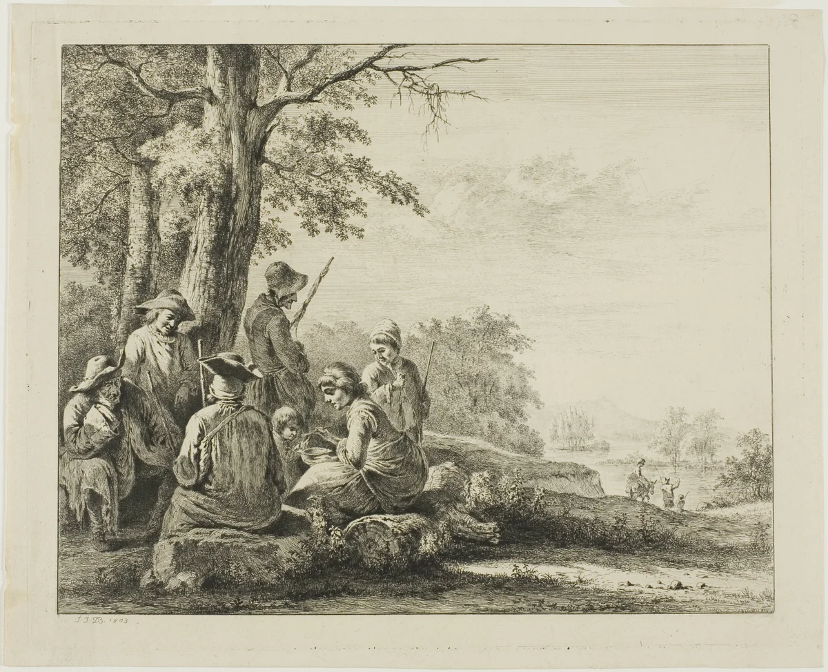 Family Scene in Landscape by Jean Jacques de Boissieu, print, 1803