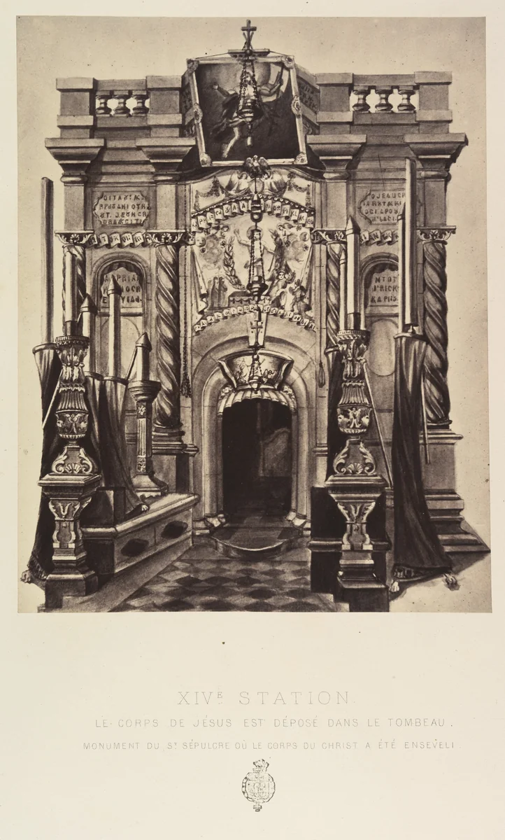 XIVe Station. Le corps de Jésus est deposé dans le tombeau. Monument du St Sépulcre où le corps du Christ a été enseveli. by Louis de Clercq, photograph, 1860