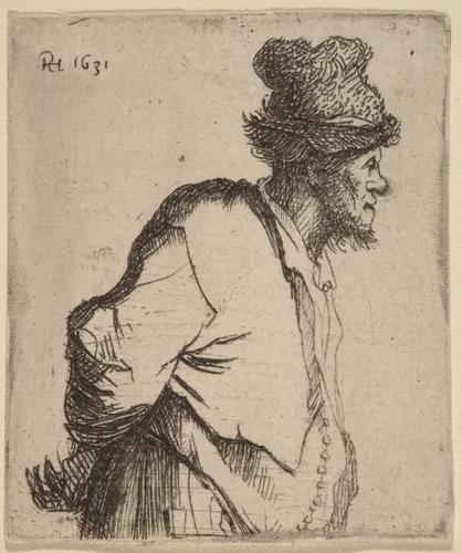 Peasant with His Hands behind His Back by Rembrandt van Rijn, print, 1631