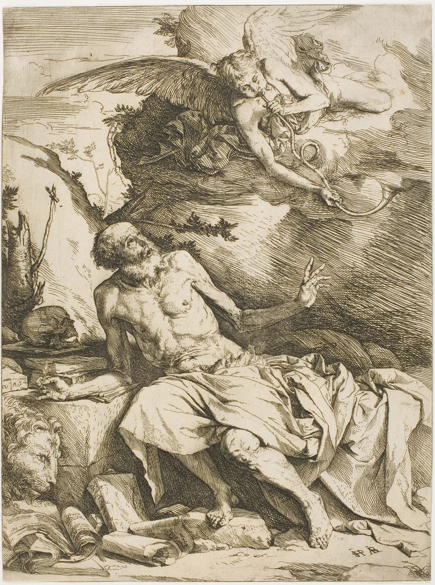 Saint Jerome Listening to the Trumpet of the Last Judgment by Jusepe de Ribera, print, 1622-1625
