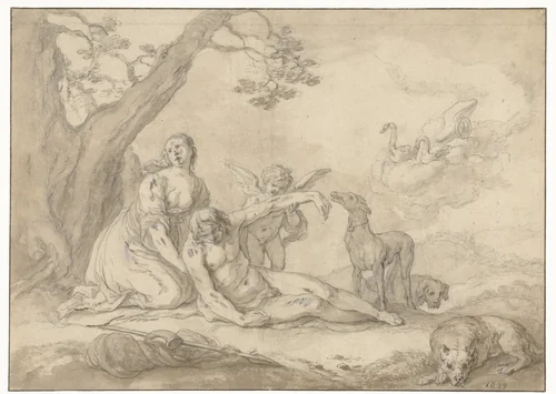 Diana en Endymion by Abraham Bloemaert, drawing, 1649