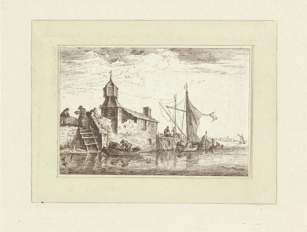 Riviergezicht met schuiten by Bernhard Schreuder, print, 1767-1780