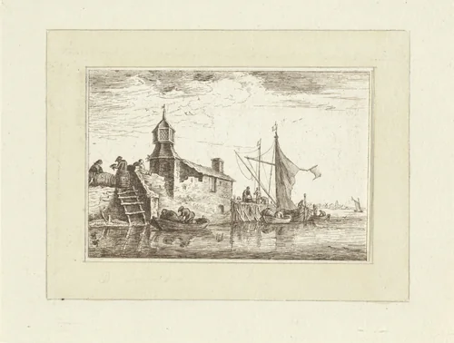 Riviergezicht met schuiten by Bernhard Schreuder, print, 1767-1780