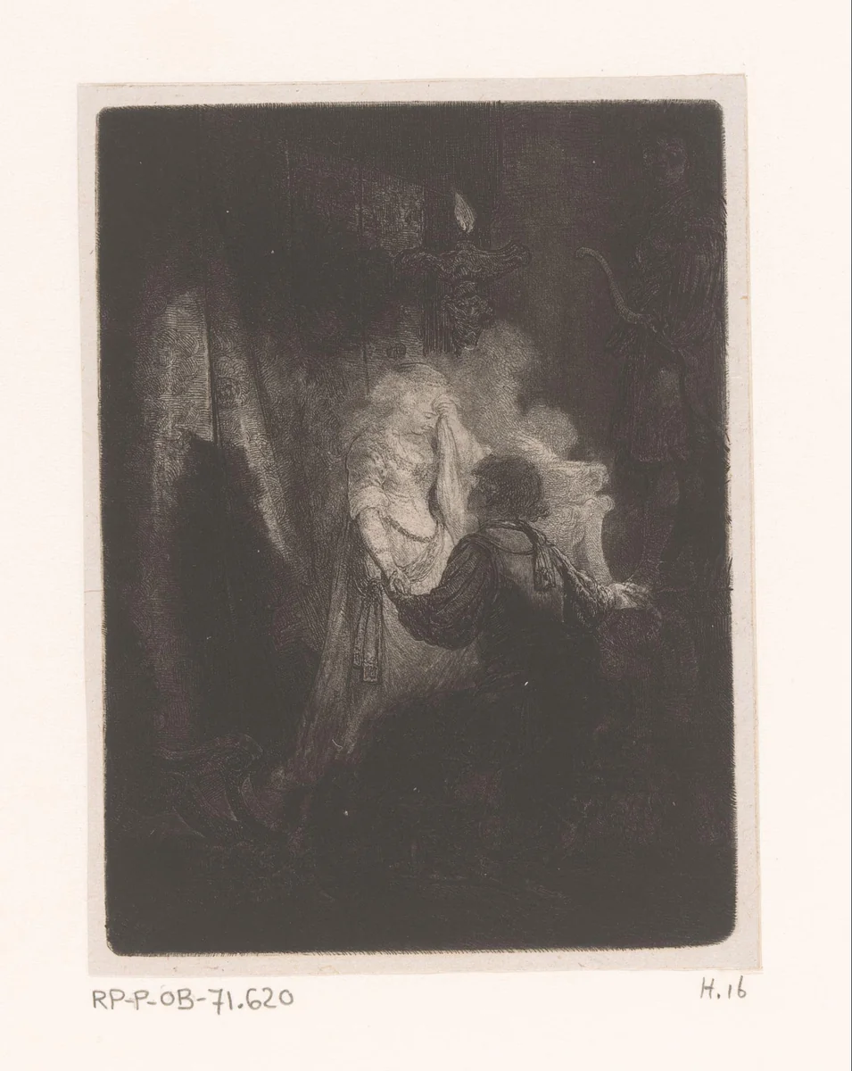 Knielende man voor treurende vrouw by Jean Pierre Norblin de la Gourdaine, print, 1774-1789